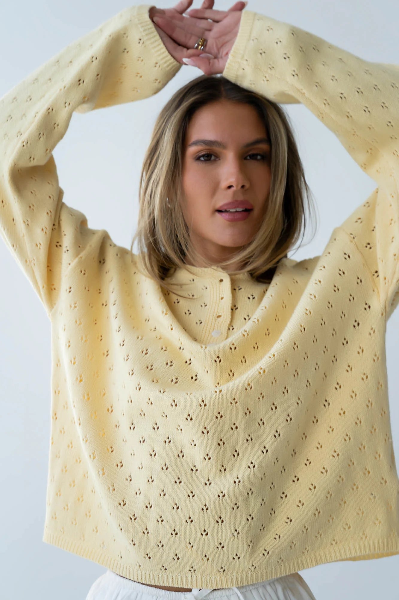 Margot Pointelle Sweater in Butter Yellow