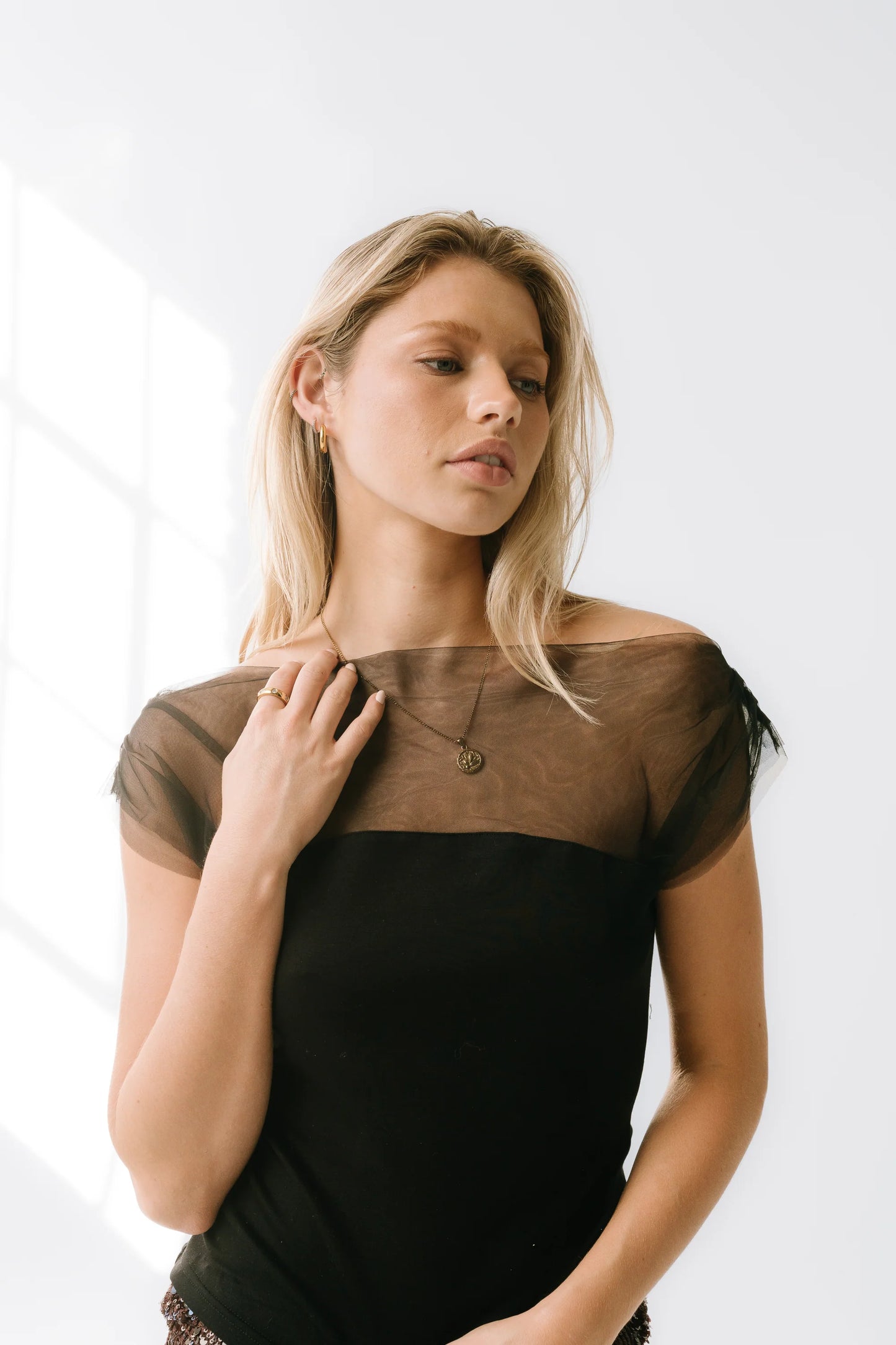 Tracy Mixed Media Top in Black