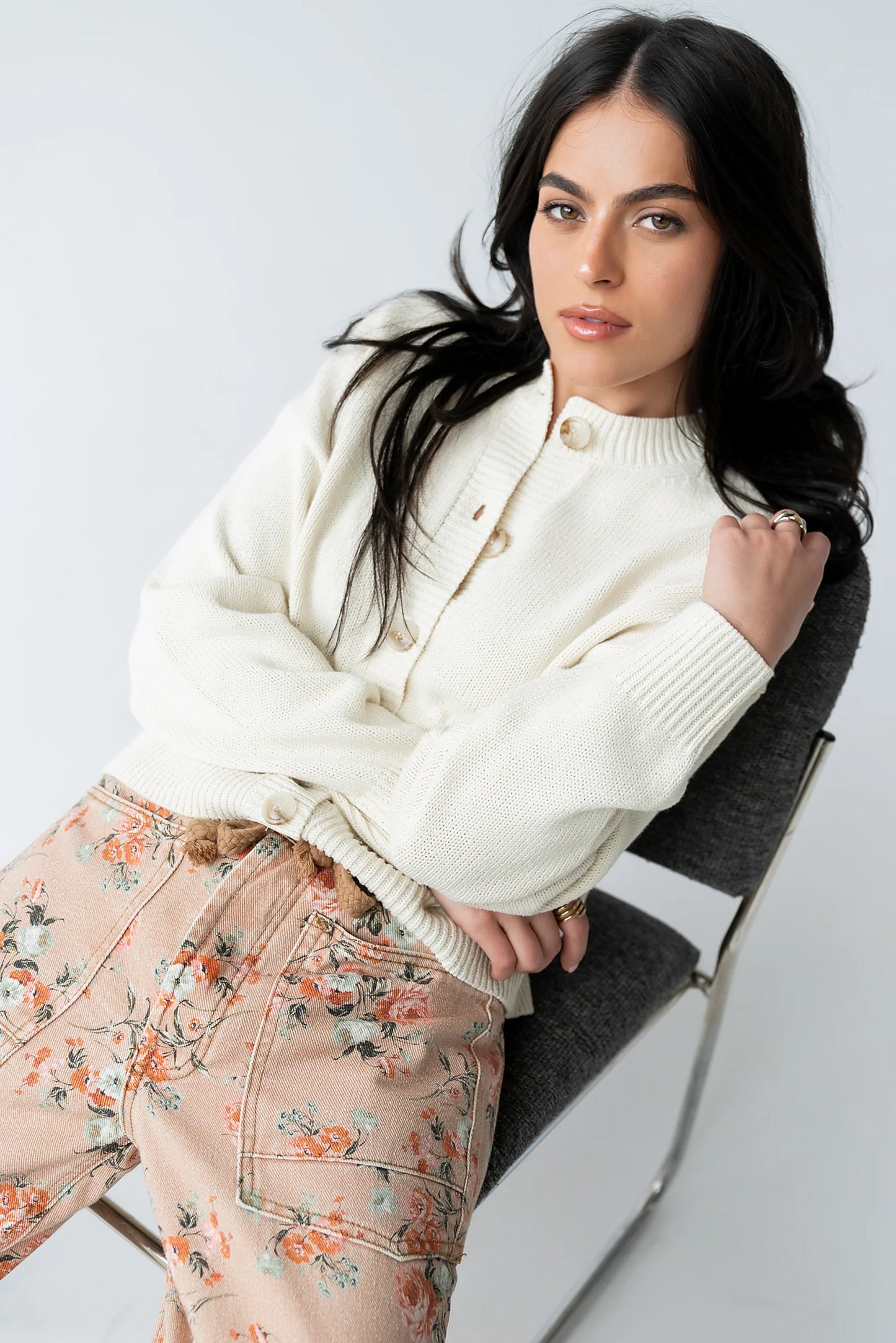 Kasen Knit Cardigan in Cream