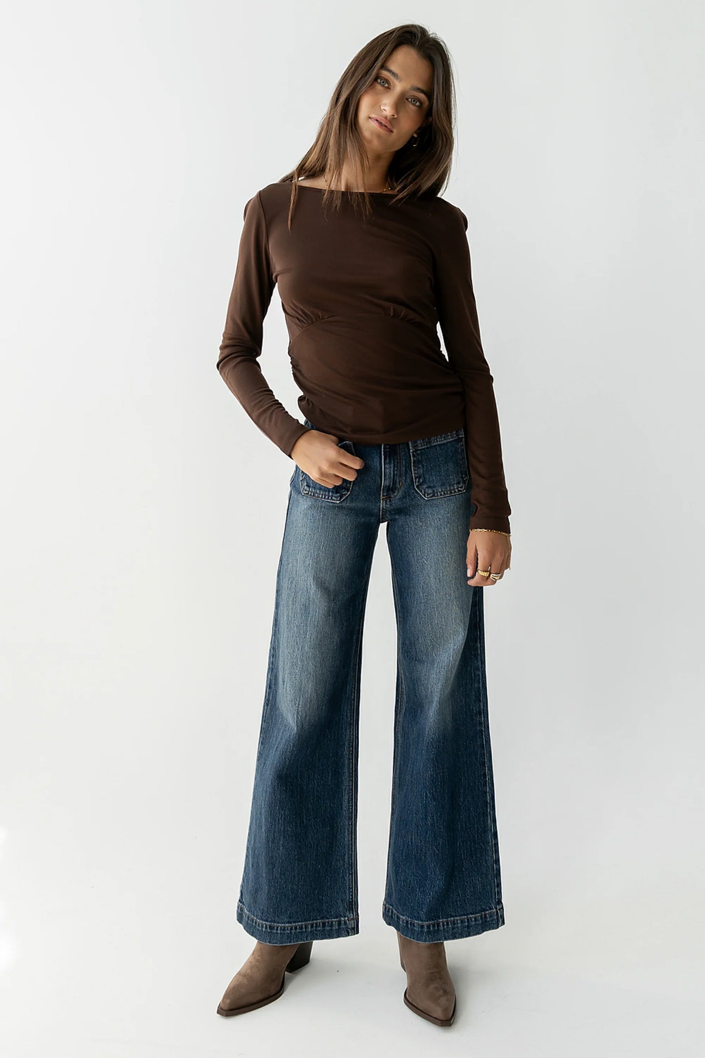 Selena Ruched Top in Brown