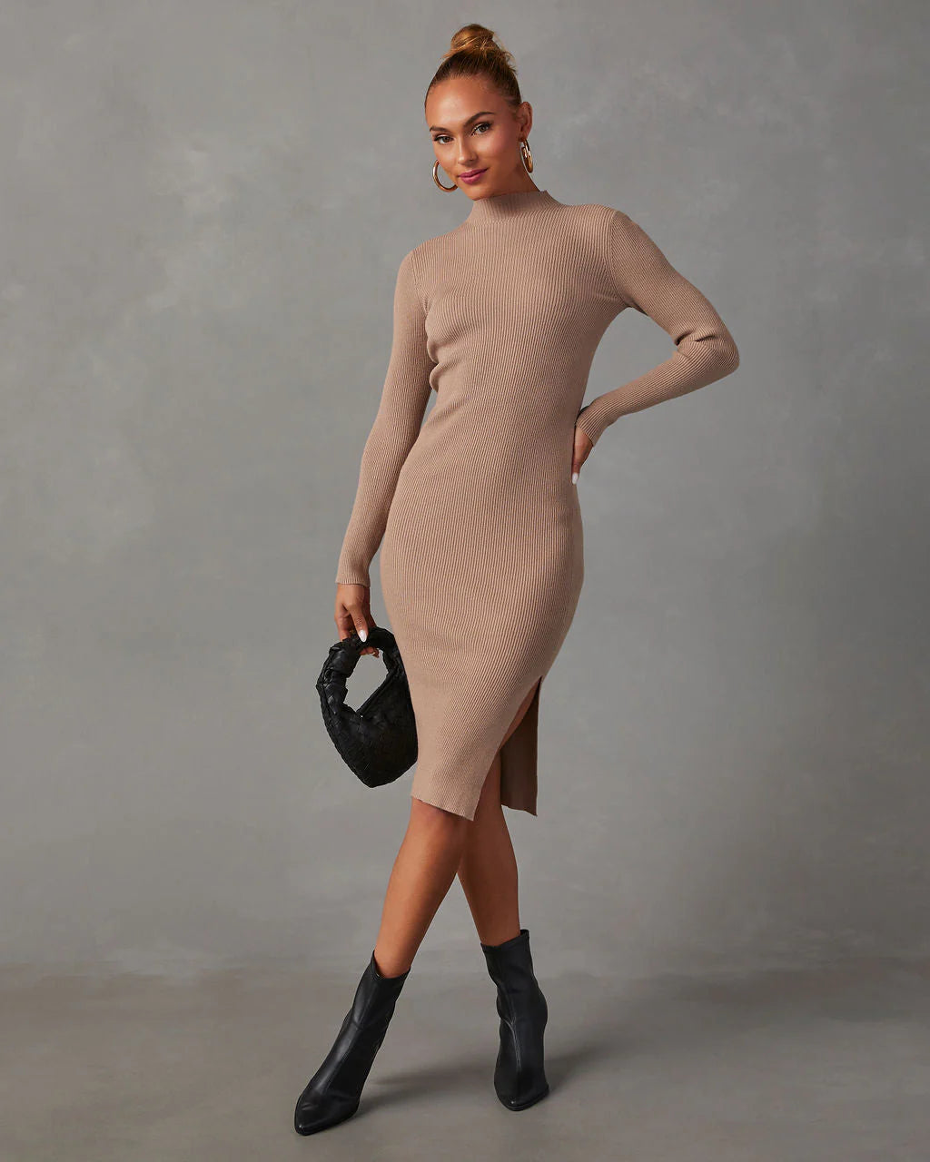 Essential Mock Neck Knit Midi Dress