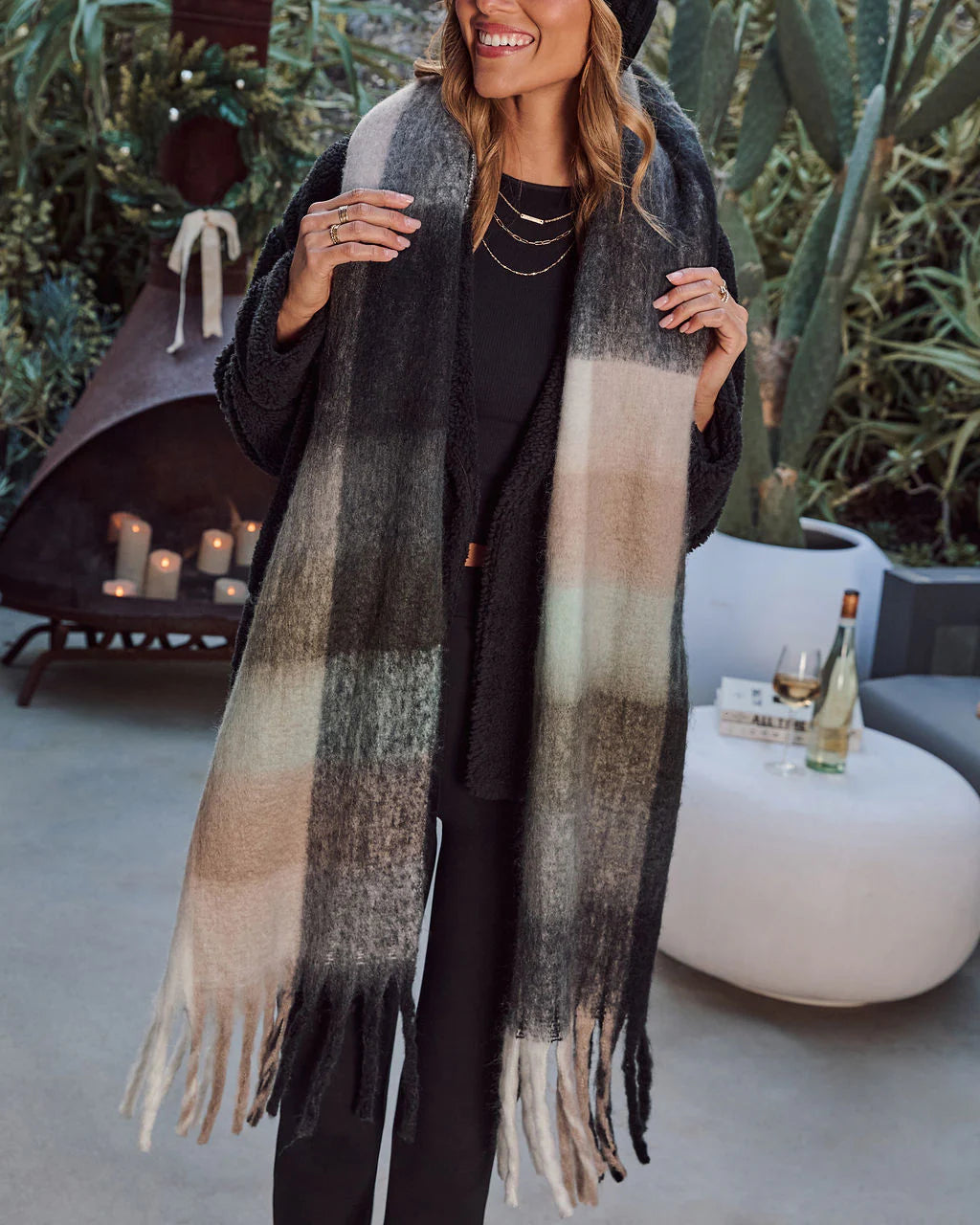 Cabin Light Plaid Print Scarf